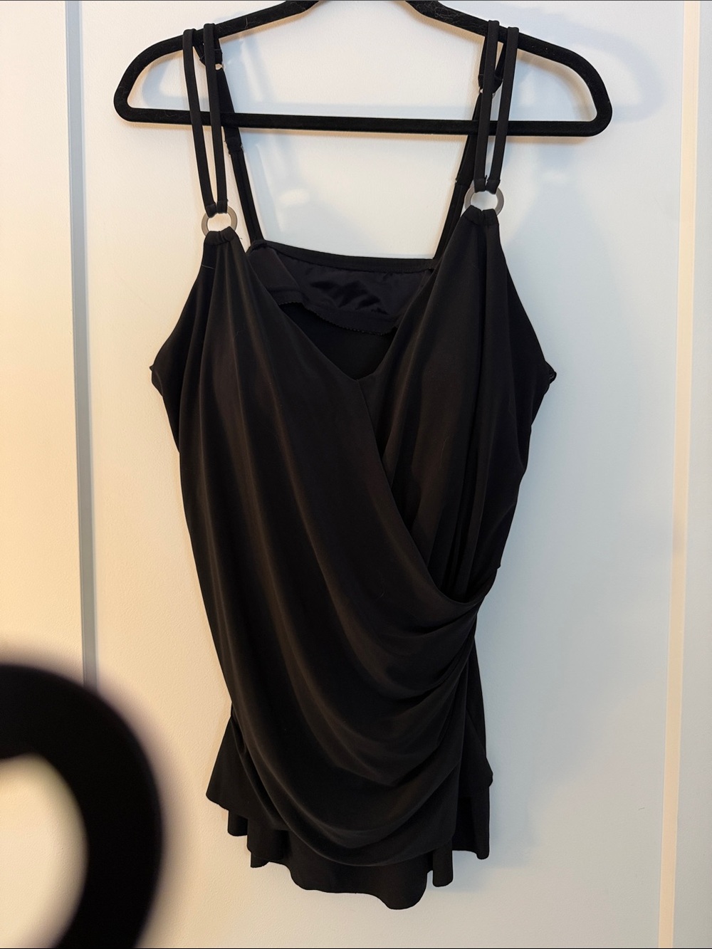 Black Draped Tank Top style bathing suit top only with Double Straps